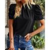 imageBTFBM Womens Summer Boho Shirt Top Ruffle Short Sleeve Frill Trim Mock Neck Floral Solid 2025 Casual Blouses Shirts TopsSolid Black
