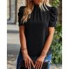 imageBTFBM Womens Summer Boho Shirt Top Ruffle Short Sleeve Frill Trim Mock Neck Floral Solid 2025 Casual Blouses Shirts TopsSolid Black