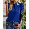 imageBTFBM Womens Summer Boho Shirt Top Ruffle Short Sleeve Frill Trim Mock Neck Floral Solid 2025 Casual Blouses Shirts TopsSolid Blue