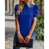 imageBTFBM Womens Summer Boho Shirt Top Ruffle Short Sleeve Frill Trim Mock Neck Floral Solid 2025 Casual Blouses Shirts TopsSolid Blue