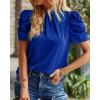 imageBTFBM Womens Summer Boho Shirt Top Ruffle Short Sleeve Frill Trim Mock Neck Floral Solid 2025 Casual Blouses Shirts TopsSolid Blue