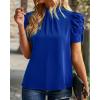 imageBTFBM Womens Summer Boho Shirt Top Ruffle Short Sleeve Frill Trim Mock Neck Floral Solid 2025 Casual Blouses Shirts TopsSolid Blue