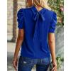imageBTFBM Womens Summer Boho Shirt Top Ruffle Short Sleeve Frill Trim Mock Neck Floral Solid 2025 Casual Blouses Shirts TopsSolid Blue