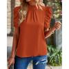 imageBTFBM Womens Summer Boho Shirt Top Ruffle Short Sleeve Frill Trim Mock Neck Floral Solid 2025 Casual Blouses Shirts TopsSolid Brick Red