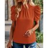 imageBTFBM Womens Summer Boho Shirt Top Ruffle Short Sleeve Frill Trim Mock Neck Floral Solid 2025 Casual Blouses Shirts TopsSolid Brick Red