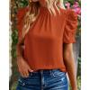 imageBTFBM Womens Summer Boho Shirt Top Ruffle Short Sleeve Frill Trim Mock Neck Floral Solid 2025 Casual Blouses Shirts TopsSolid Brick Red