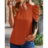 imageBTFBM Womens Summer Boho Shirt Top Ruffle Short Sleeve Frill Trim Mock Neck Floral Solid 2025 Casual Blouses Shirts TopsSolid Brick Red