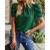 imageBTFBM Womens Summer Boho Shirt Top Ruffle Short Sleeve Frill Trim Mock Neck Floral Solid 2025 Casual Blouses Shirts TopsSolid Dark Green