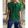 imageBTFBM Womens Summer Boho Shirt Top Ruffle Short Sleeve Frill Trim Mock Neck Floral Solid 2025 Casual Blouses Shirts TopsSolid Dark Green
