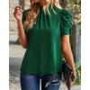imageBTFBM Womens Summer Boho Shirt Top Ruffle Short Sleeve Frill Trim Mock Neck Floral Solid 2025 Casual Blouses Shirts TopsSolid Dark Green