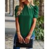imageBTFBM Womens Summer Boho Shirt Top Ruffle Short Sleeve Frill Trim Mock Neck Floral Solid 2025 Casual Blouses Shirts TopsSolid Dark Green