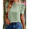 imageBTFBM Womens Summer Boho Shirt Top Ruffle Short Sleeve Frill Trim Mock Neck Floral Solid 2025 Casual Blouses Shirts TopsSolid Light Green