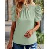 imageBTFBM Womens Summer Boho Shirt Top Ruffle Short Sleeve Frill Trim Mock Neck Floral Solid 2025 Casual Blouses Shirts TopsSolid Light Green