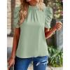 imageBTFBM Womens Summer Boho Shirt Top Ruffle Short Sleeve Frill Trim Mock Neck Floral Solid 2025 Casual Blouses Shirts TopsSolid Light Green