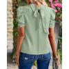 imageBTFBM Womens Summer Boho Shirt Top Ruffle Short Sleeve Frill Trim Mock Neck Floral Solid 2025 Casual Blouses Shirts TopsSolid Light Green