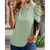 imageBTFBM Womens Summer Boho Shirt Top Ruffle Short Sleeve Frill Trim Mock Neck Floral Solid 2025 Casual Blouses Shirts TopsSolid Light Green
