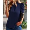 imageBTFBM Womens Summer Boho Shirt Top Ruffle Short Sleeve Frill Trim Mock Neck Floral Solid 2025 Casual Blouses Shirts TopsSolid Navy