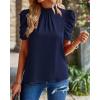 imageBTFBM Womens Summer Boho Shirt Top Ruffle Short Sleeve Frill Trim Mock Neck Floral Solid 2025 Casual Blouses Shirts TopsSolid Navy