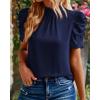 imageBTFBM Womens Summer Boho Shirt Top Ruffle Short Sleeve Frill Trim Mock Neck Floral Solid 2025 Casual Blouses Shirts TopsSolid Navy