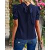 imageBTFBM Womens Summer Boho Shirt Top Ruffle Short Sleeve Frill Trim Mock Neck Floral Solid 2025 Casual Blouses Shirts TopsSolid Navy