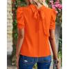imageBTFBM Womens Summer Boho Shirt Top Ruffle Short Sleeve Frill Trim Mock Neck Floral Solid 2025 Casual Blouses Shirts TopsSolid Orange