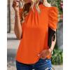 imageBTFBM Womens Summer Boho Shirt Top Ruffle Short Sleeve Frill Trim Mock Neck Floral Solid 2025 Casual Blouses Shirts TopsSolid Orange