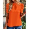 imageBTFBM Womens Summer Boho Shirt Top Ruffle Short Sleeve Frill Trim Mock Neck Floral Solid 2025 Casual Blouses Shirts TopsSolid Orange