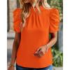 imageBTFBM Womens Summer Boho Shirt Top Ruffle Short Sleeve Frill Trim Mock Neck Floral Solid 2025 Casual Blouses Shirts TopsSolid Orange