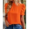 imageBTFBM Womens Summer Boho Shirt Top Ruffle Short Sleeve Frill Trim Mock Neck Floral Solid 2025 Casual Blouses Shirts TopsSolid Orange