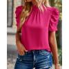 imageBTFBM Womens Summer Boho Shirt Top Ruffle Short Sleeve Frill Trim Mock Neck Floral Solid 2025 Casual Blouses Shirts TopsSolid Rose Red