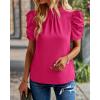 imageBTFBM Womens Summer Boho Shirt Top Ruffle Short Sleeve Frill Trim Mock Neck Floral Solid 2025 Casual Blouses Shirts TopsSolid Rose Red