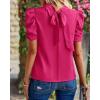 imageBTFBM Womens Summer Boho Shirt Top Ruffle Short Sleeve Frill Trim Mock Neck Floral Solid 2025 Casual Blouses Shirts TopsSolid Rose Red