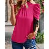 imageBTFBM Womens Summer Boho Shirt Top Ruffle Short Sleeve Frill Trim Mock Neck Floral Solid 2025 Casual Blouses Shirts TopsSolid Rose Red