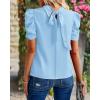 imageBTFBM Womens Summer Boho Shirt Top Ruffle Short Sleeve Frill Trim Mock Neck Floral Solid 2025 Casual Blouses Shirts TopsSolid Sky Blue