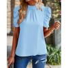 imageBTFBM Womens Summer Boho Shirt Top Ruffle Short Sleeve Frill Trim Mock Neck Floral Solid 2025 Casual Blouses Shirts TopsSolid Sky Blue