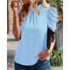 imageBTFBM Womens Summer Boho Shirt Top Ruffle Short Sleeve Frill Trim Mock Neck Floral Solid 2025 Casual Blouses Shirts TopsSolid Sky Blue