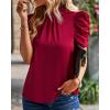 imageBTFBM Womens Summer Boho Shirt Top Ruffle Short Sleeve Frill Trim Mock Neck Floral Solid 2025 Casual Blouses Shirts TopsSolid Wine Red