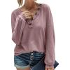 imageBTFBM Women Long Sleeve Shirts Fall Fashion 2025 V Neck Loose Casual Blouse Deco Button Lightweight Waffle Knit PulloverPink