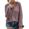 imageBTFBM Women Long Sleeve Shirts Fall Fashion 2025 V Neck Loose Casual Blouse Deco Button Lightweight Waffle Knit PulloverPurple