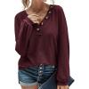 imageBTFBM Women Long Sleeve Shirts Fall Fashion 2025 V Neck Loose Casual Blouse Deco Button Lightweight Waffle Knit PulloverWine Red