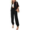 imageBTFBM Womens 2025 Summer 2 Piece Outfits Tracksuit Short Sleeve Cropped Button Down Shirt Long Pant Lounge Matching SetBlack