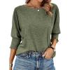 imageBTFBM Womens Casual 34 Sleeve Tops Dressy 2025 Summer Fall T Shirts Crewneck Loose Tunic Vacation BlousesSolid Army Green
