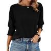 imageBTFBM Womens Casual 34 Sleeve Tops Dressy 2025 Summer Fall T Shirts Crewneck Loose Tunic Vacation BlousesSolid Black