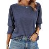 imageBTFBM Womens Casual 34 Sleeve Tops Dressy 2025 Summer Fall T Shirts Crewneck Loose Tunic Vacation BlousesSolid Blue Grey