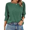 imageBTFBM Womens Casual 34 Sleeve Tops Dressy 2025 Summer Fall T Shirts Crewneck Loose Tunic Vacation BlousesSolid Dark Green