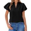 imageBTFBM Womens Spring Summer Tops Dressy Casual 2025 Trendy V Neck Puff Short Sleeve Cute Shirts Business Work BlousesBlack
