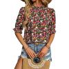 imageBTFBM Womens Summer Boho Shirt Top Ruffle Short Sleeve Frill Trim Mock Neck Floral Solid 2025 Casual Blouses Shirts TopsFloral Red Black