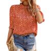imageBTFBM Womens Summer Boho Shirt Top Ruffle Short Sleeve Frill Trim Mock Neck Floral Solid 2025 Casual Blouses Shirts TopsFloral Red Orange