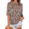 imageBTFBM Womens Summer Boho Shirt Top Ruffle Short Sleeve Frill Trim Mock Neck Floral Solid 2025 Casual Blouses Shirts TopsFloral Royal Blue