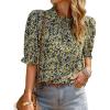 imageBTFBM Womens Summer Boho Shirt Top Ruffle Short Sleeve Frill Trim Mock Neck Floral Solid 2025 Casual Blouses Shirts TopsFloral Yellow White